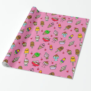 Papel De Presente Sorvete Caprichoso e Cerejas Aniversário