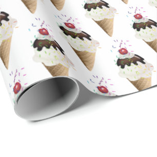 Papel De Presente Sorvete Cones On White