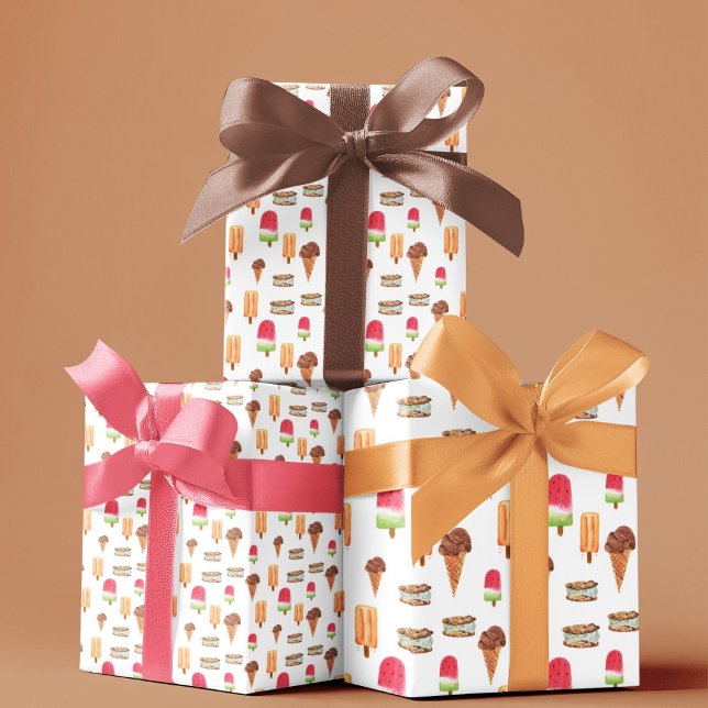 Papel De Presente Sorvete de Aquarela & Picolés Pipoca (Criador carregado)