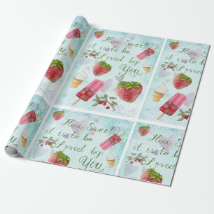 Papel De Presente Sorvete de Morango Citação Doce do Dia dos Namorad