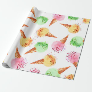 Papel De Presente Sorvete de verão sobremesas cor d'água
