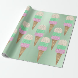 Papel De Presente Sorvete Mint Verde Pastel Rosa Metálico Verão