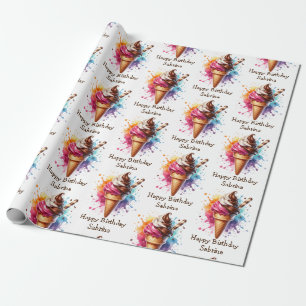 Papel De Presente Sorvete Personalizado Cone Birthday