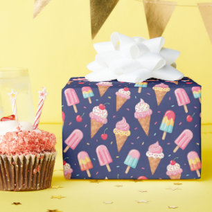 Papel De Presente Sorvete, picolés e padrão de cerejas