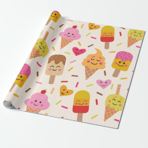 Papel De Presente Sorvete Sorridente Kawaii Aniversário Infantil 