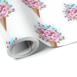 Papel De Presente Sorvete Waffle Rosa Sakura Cone