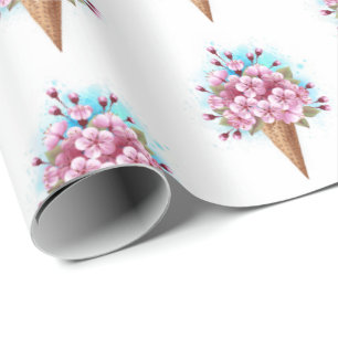 Papel De Presente Sorvete Waffle Rosa Sakura Cone