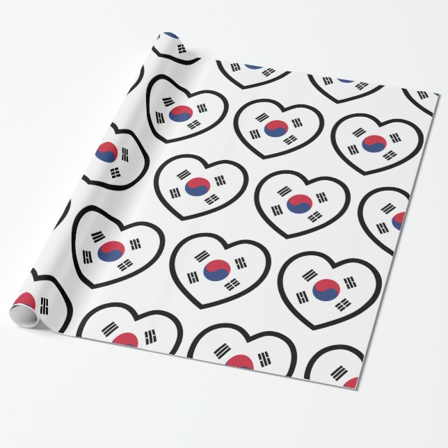 Papel De Presente South Korea Flag Heart (Desenrolado)