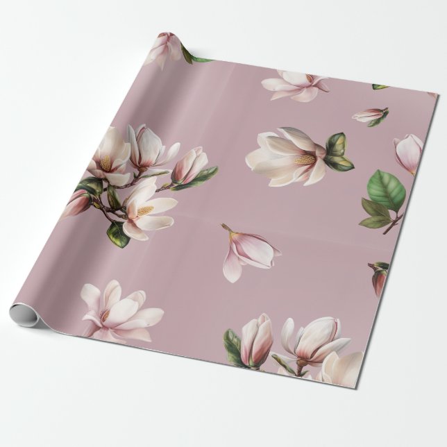 Papel De Presente Southern Magnolia Blooms Mauve Pattern (Desenrolado)