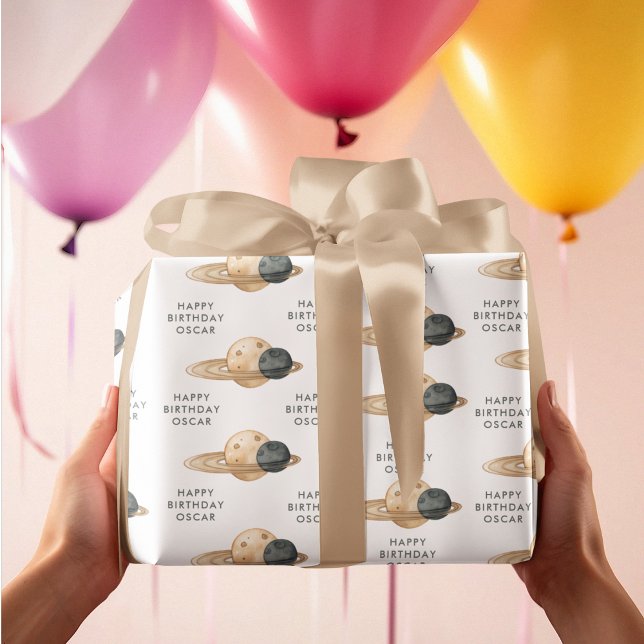 Papel De Presente "Space Adventure Watercolor Primeiro Aniversário (Criador carregado)