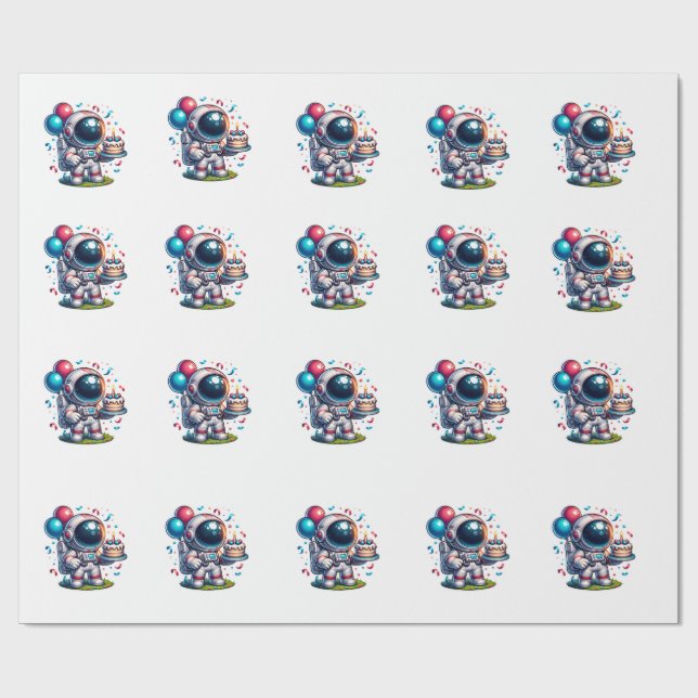 Papel De Presente Space Explorer Astronaut Birthday Wrapping Paper  (Aberto)