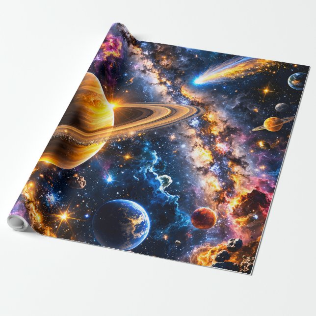 Papel De Presente Space nebula and planets premium wrapping paper (Desenrolado)
