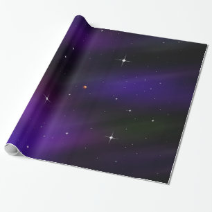 Papel De Presente Spacescape com planetas e estrelas