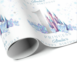Papel De Presente Sparkle Silver Frozen Kingdom Castle primeiro aniv
