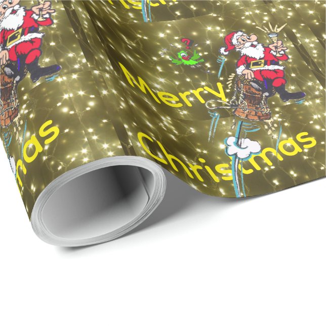 Papel De Presente Sparkling Golden Lights & Santa Wrapping Paper (Ponta do rolo)