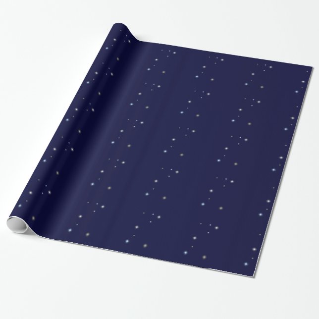 Papel De Presente Sparkly azul da meia-noite da noite estrelado (Desenrolado)