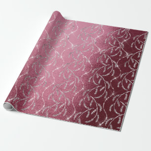 Papel De Presente Sparkly Burgundy Laurel Floral Silver Diamantes
