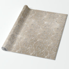 Papel De Presente Sparkly Ivory Laurel Floral Silver Diamantes