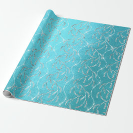 Papel De Presente Sparkly Ocean Laurel Floral Silver Diamantes