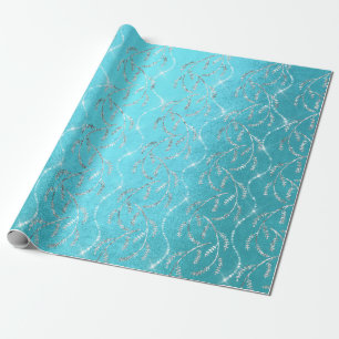 Papel De Presente Sparkly Ocean Laurel Floral Silver Diamantes