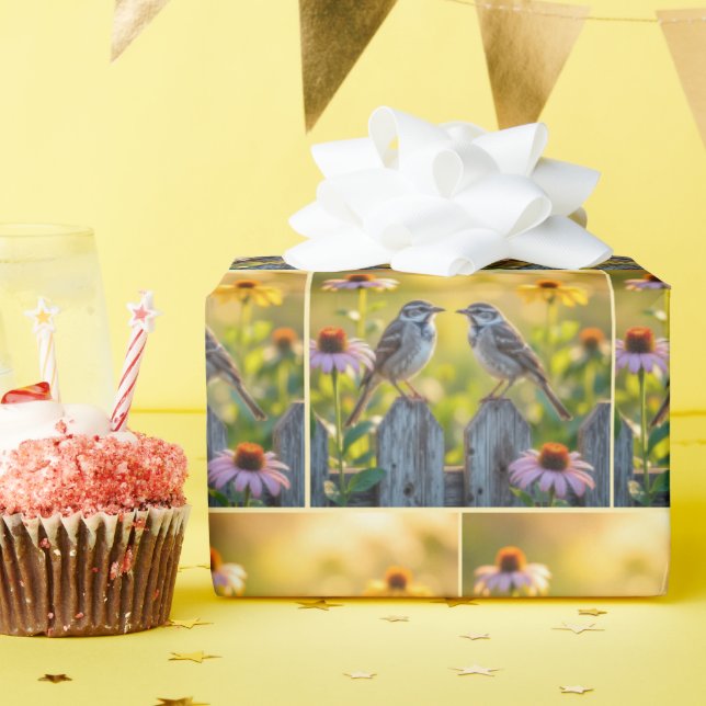 Papel De Presente Sparrows Emitido Na Cerca De Picket (Festa de aniversário)