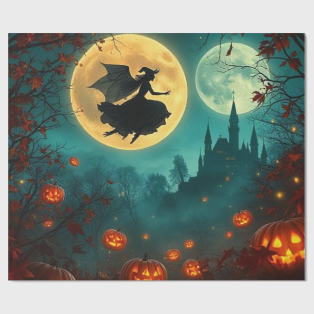 Papel De Presente Spellbinding Wicked Halloween Moon Wrap 🌕 (Aberto)
