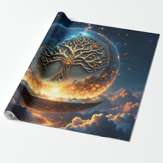 Papel De Presente Sphere of Life – The Golden World Tree.  (Desenrolado)
