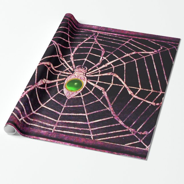 Papel De Presente SPIDER E WEB Green Emerald Gemstone Black (Desenrolado)