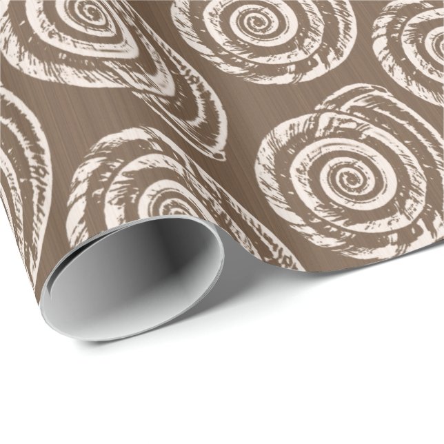 Papel De Presente Spiral Seashell Block Impressão, Taupe Tan e Cream (Ponta do rolo)