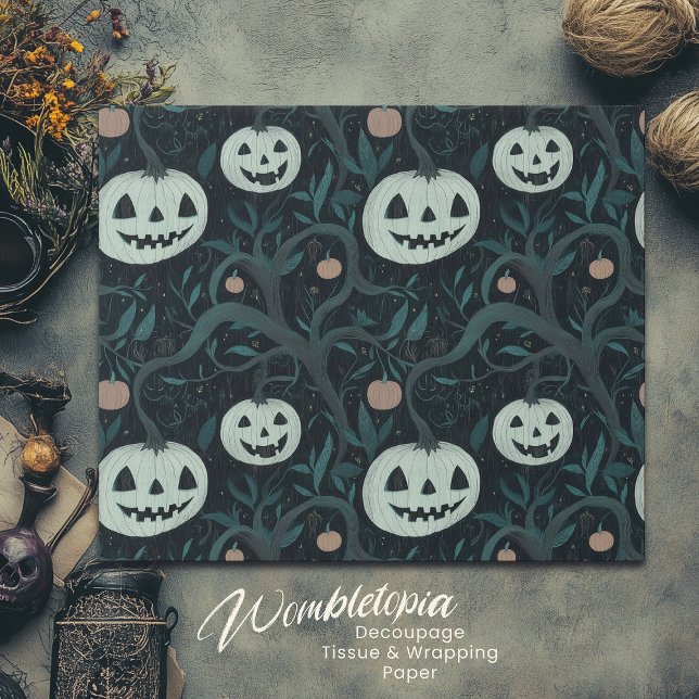 Papel De Presente Spookeen Halloween Jack-O-Lanternas na Floresta (Criador carregado)