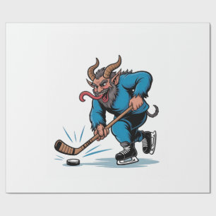 Papel De Presente Spookie Krampus Jogando Hóquei no Gelo no Natal