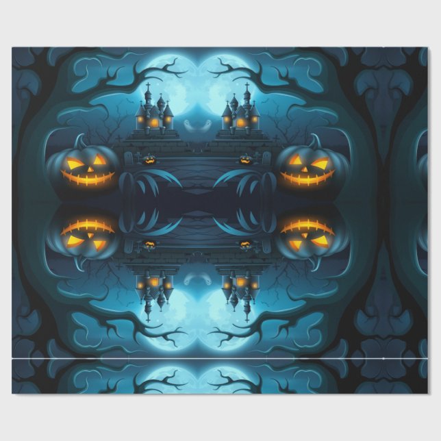 Papel De Presente Spooky Pumpkin & Ghost Wrapping Paper for Parties (Aberto)