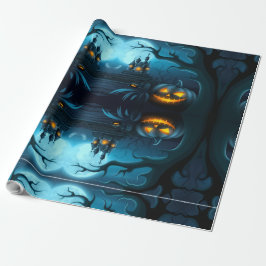 Papel De Presente Spooky Pumpkin & Ghost Wrapping Paper for Parties