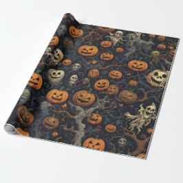 Papel De Presente Spooky Pumpkins e Fantasmas Assustadores