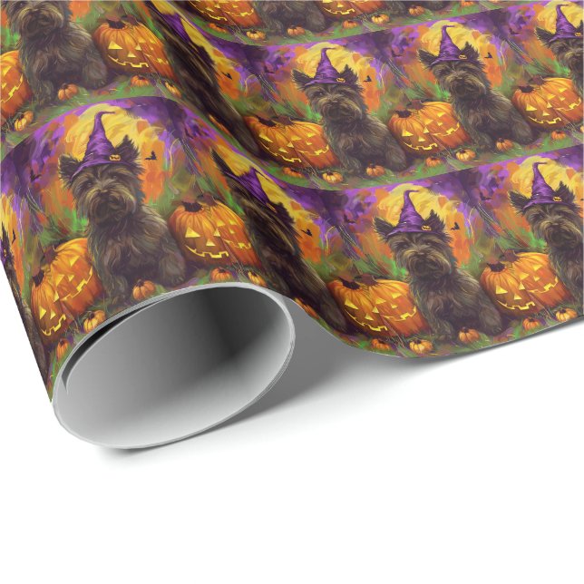 Papel De Presente Spooky Skye Terrier Cachorro Bruxa de Halloween (Ponta do rolo)