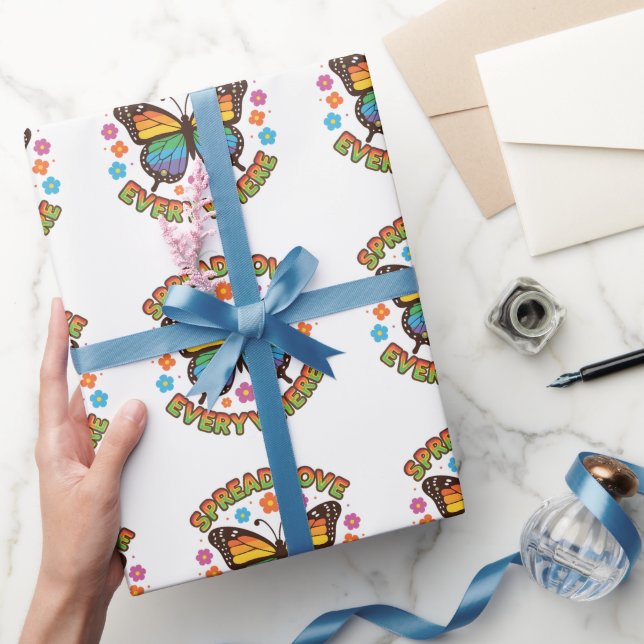 Papel De Presente Spread Love Everywhere – Rainbow Butterfly Quote – (Presentear)