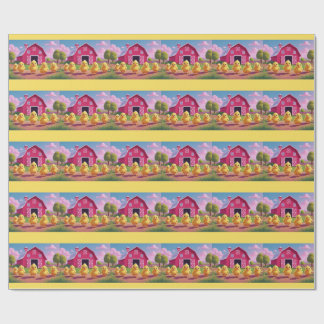 Papel De Presente Spring Chicks in Barnyard Wrapping Paper