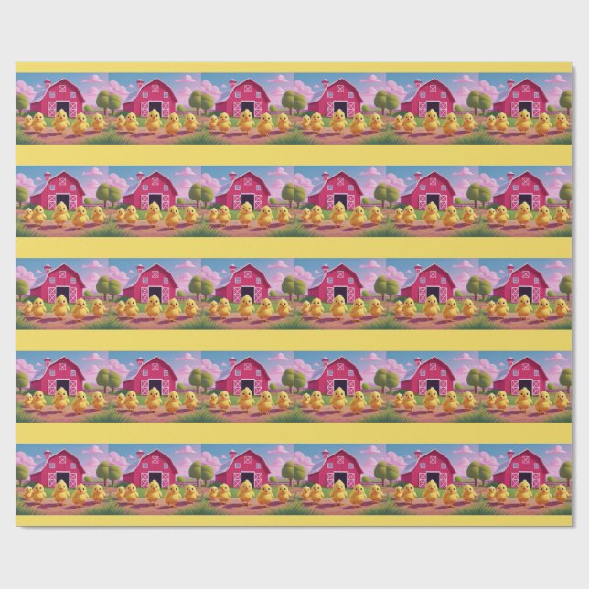 Papel De Presente Spring Chicks in Barnyard Wrapping Paper (Aberto)