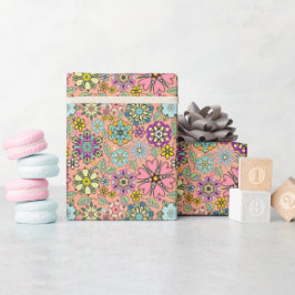 Papel De Presente Spring Season Retro Flower Colors Seamless Pattern