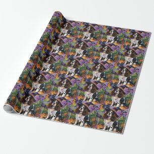Papel De Presente Springer Spaniel Assustador da Bruxa do Halloween