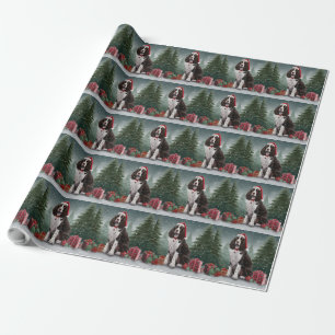 Papel De Presente Springer Spaniel Dog no Natal da Neve