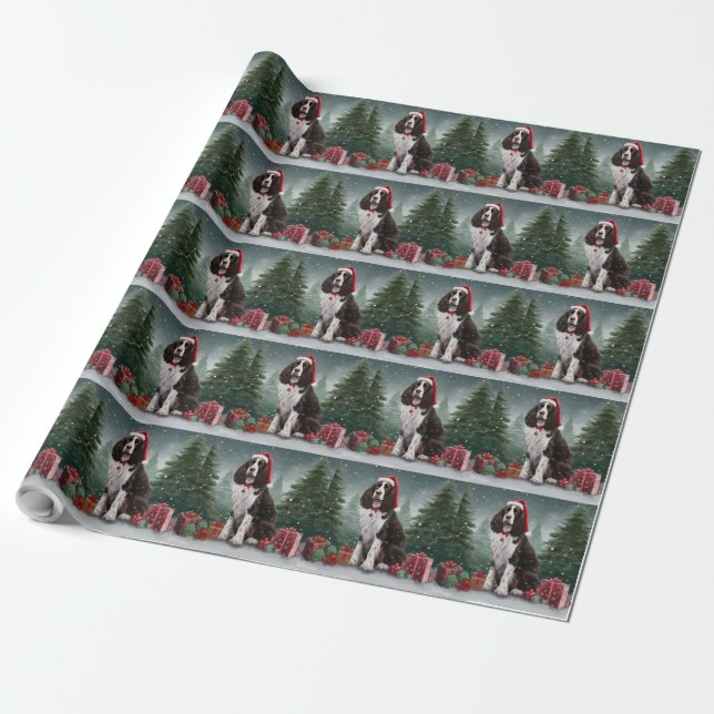 Papel De Presente Springer Spaniel Dog no Natal da Neve (Desenrolado)