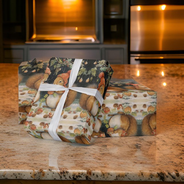 Papel De Presente Sqiurrels de Natal Compartilham Loucos Holly (Criador carregado)