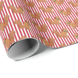 Papel De Presente Squirrels and Holly Stripes Holiday 