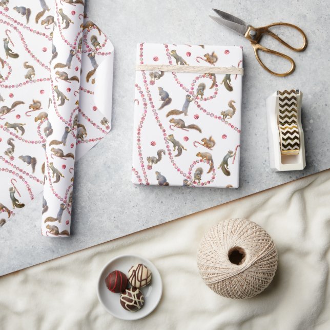 Papel De Presente Squirrels Peppermint Wrapping Paper (Artesanato)