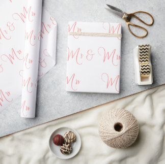 Papel De Presente Sr. e Sra. Script Pink Wrapping Paper