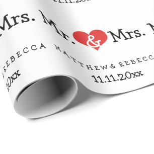Papel De Presente Sr. e Sra. Vermelho Coração Casamento
