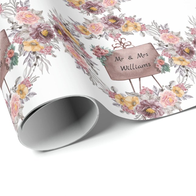 Papel De Presente Sr. Floral E Sra. Wedding White (Ponta do rolo)