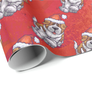 Papel De Presente St Bernard no teste padrão do chapéu no vermelho