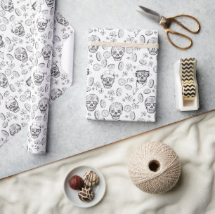 Papel De Presente St Patricks Black & White Sugar Skulls